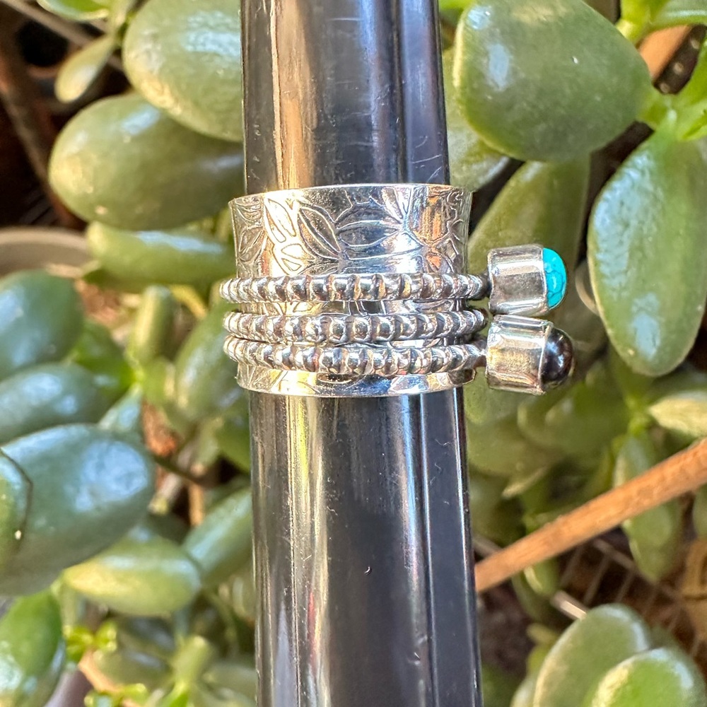 Multi-Stone Sterling Silver Spinner Ring - image 2